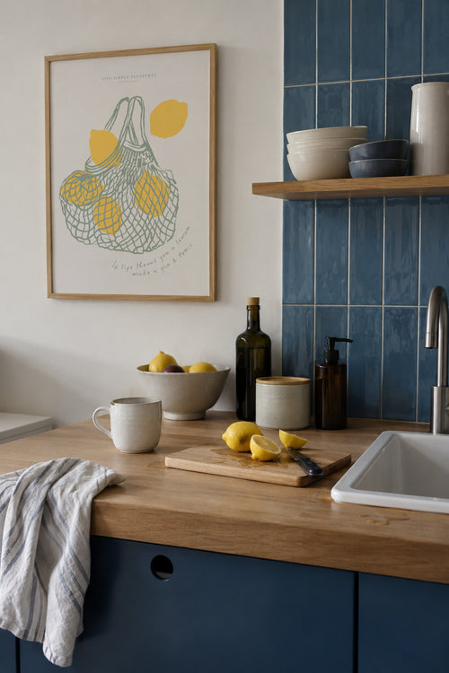 Life Simple simple pleasures - Make Gin & Tonic - Framed poster in an interior