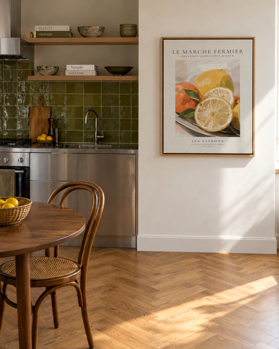 Le marche fermier - Les Citrons - Framed canvas in an interior
