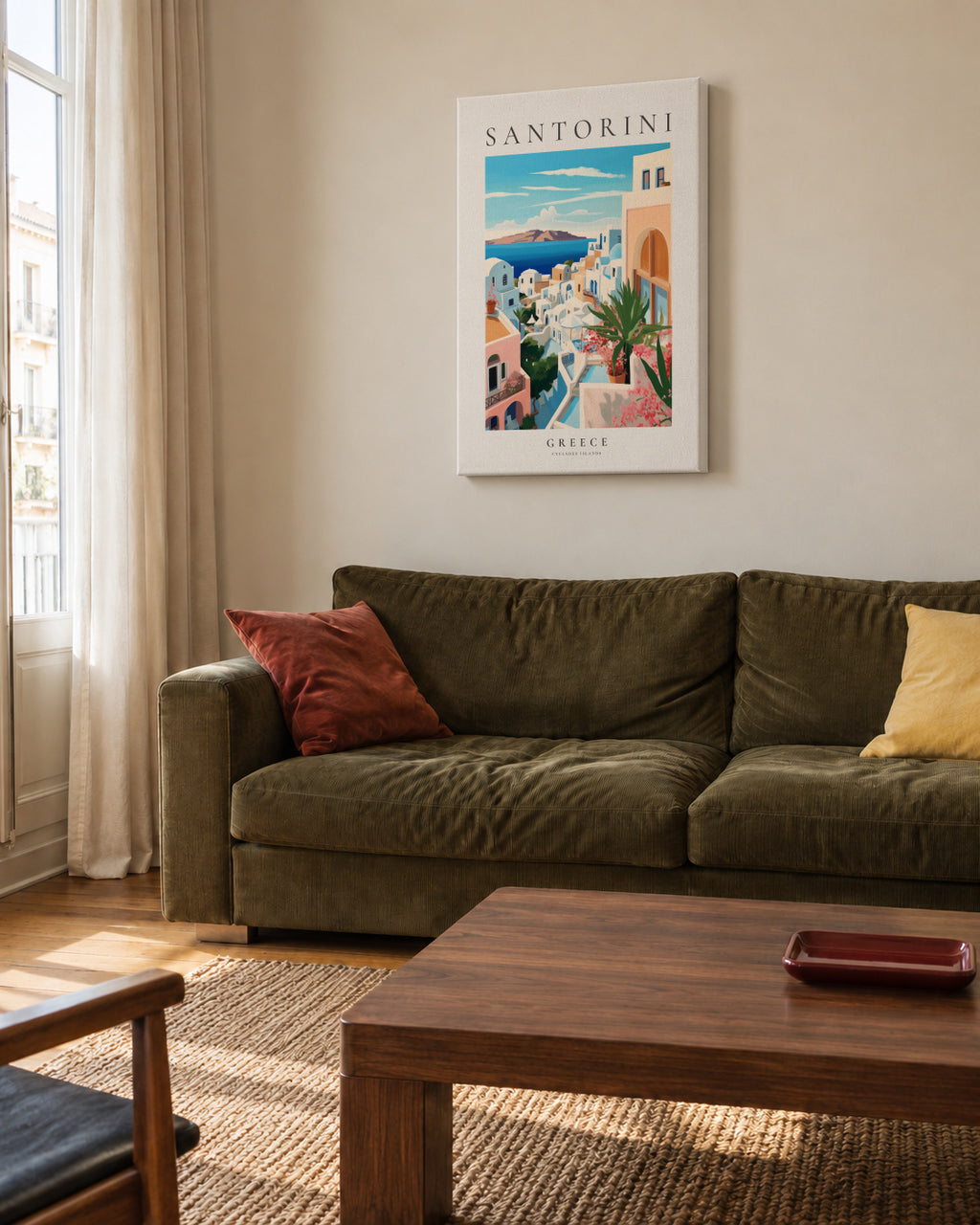 Santorini, Greece - Unframed canvas in an interior