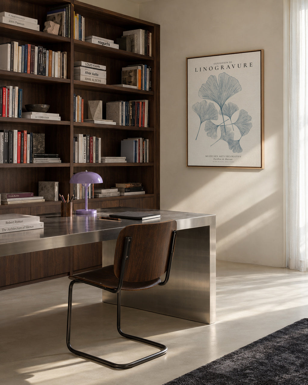 Exposition de linogravure, Ginkgo leaves - Framed canvas in an interior