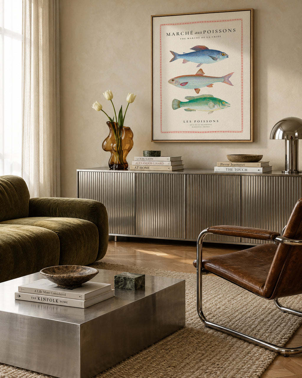 Fish Market (Marche aux poissons) - Framed canvas in an interior