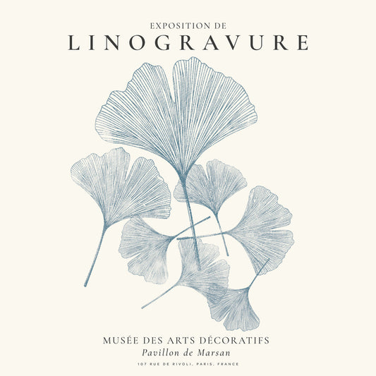 Exposition de linogravure, Ginkgo leaves - SQUARE