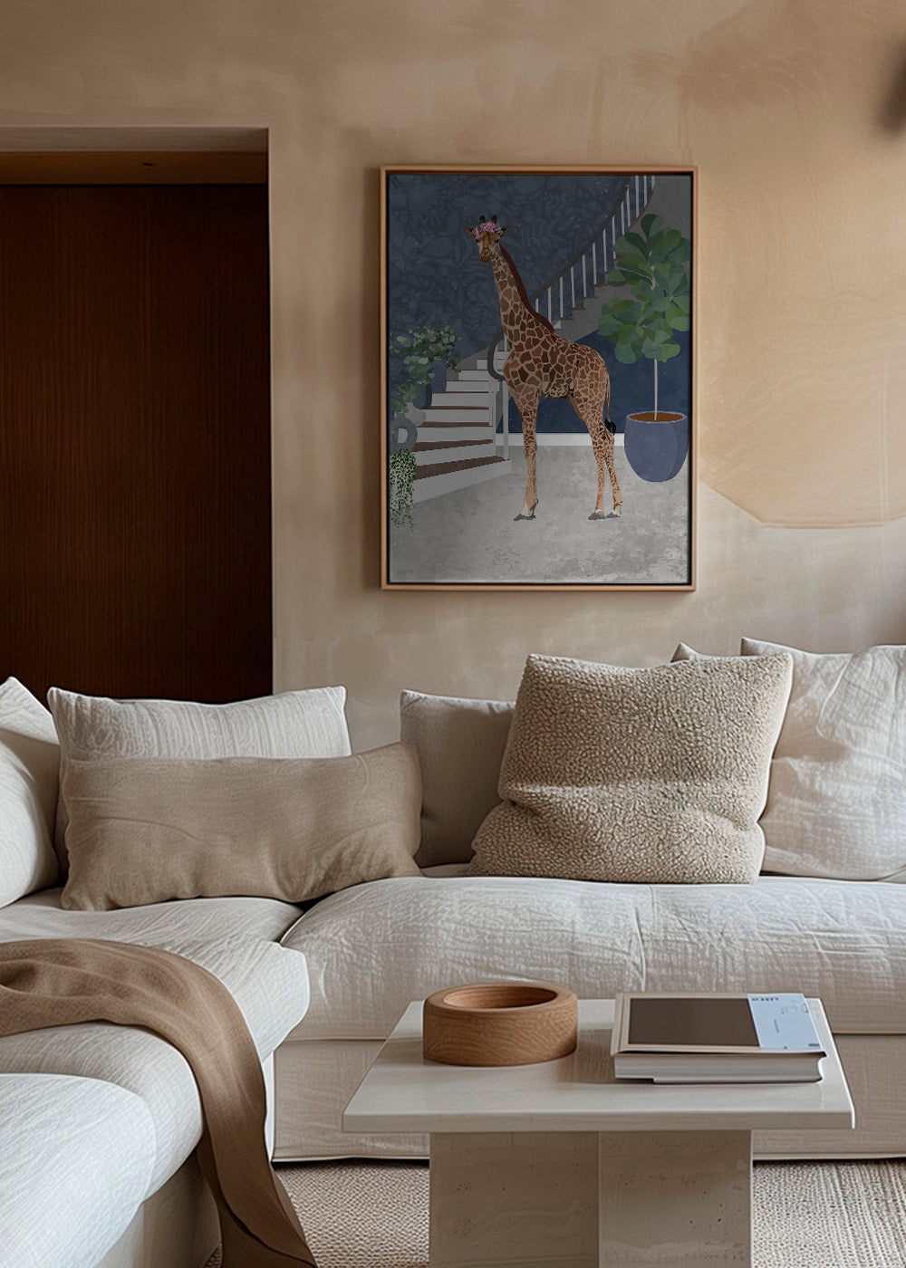 Giraffe by the stairs