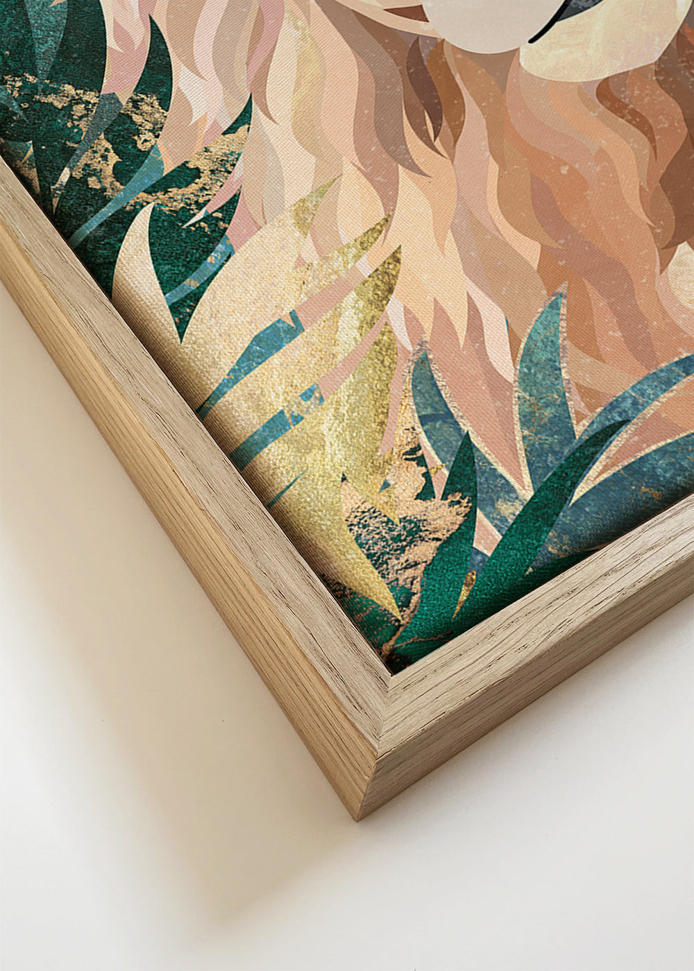 Lion in the gold and green jungle