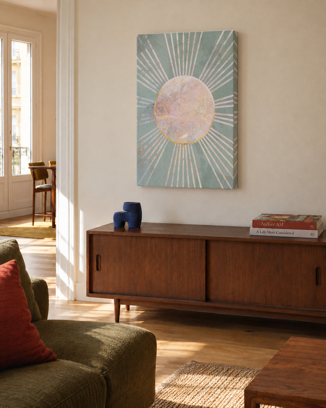 Sage green Boho Sunrise 2 - Unframed canvas in an interior