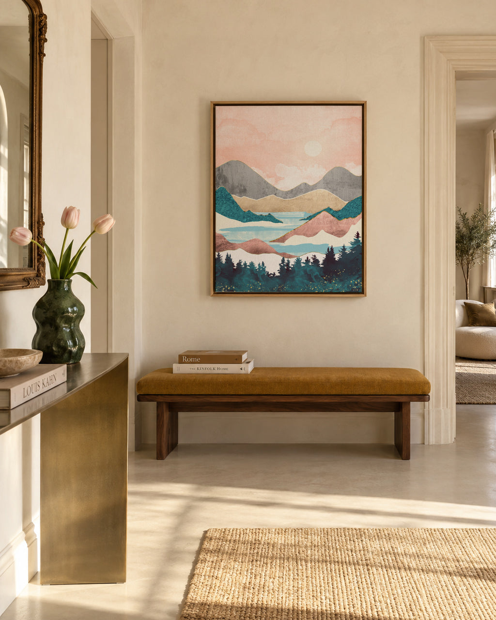 Lake Sunrise - Framed canvas in an interior