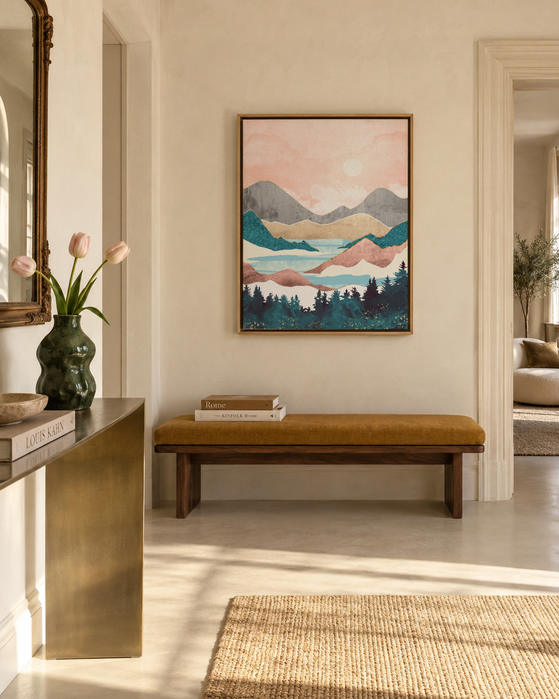 Lake Sunrise - Framed canvas in an interior