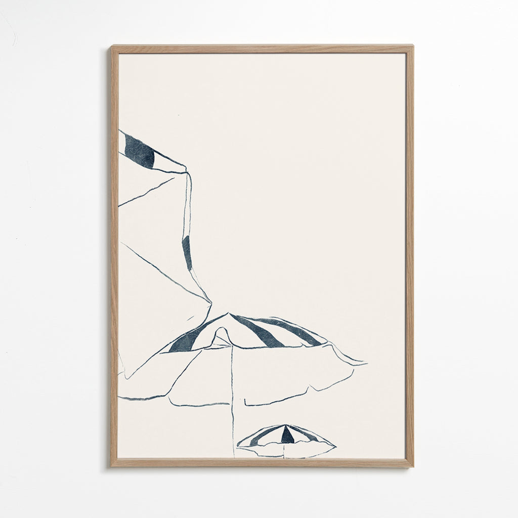 Ilustración de sombrillas azules minimalistas – Oak Frame