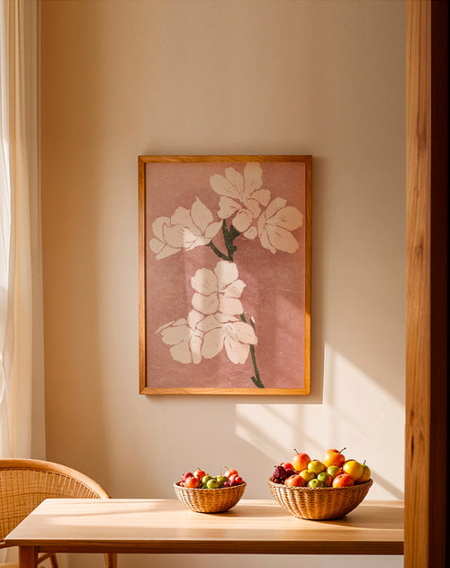 Lámina botánica con flores rosas y textura vintage – Product1