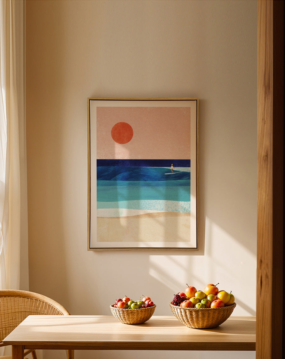 Surf Girl V - Framed canvas in an interior