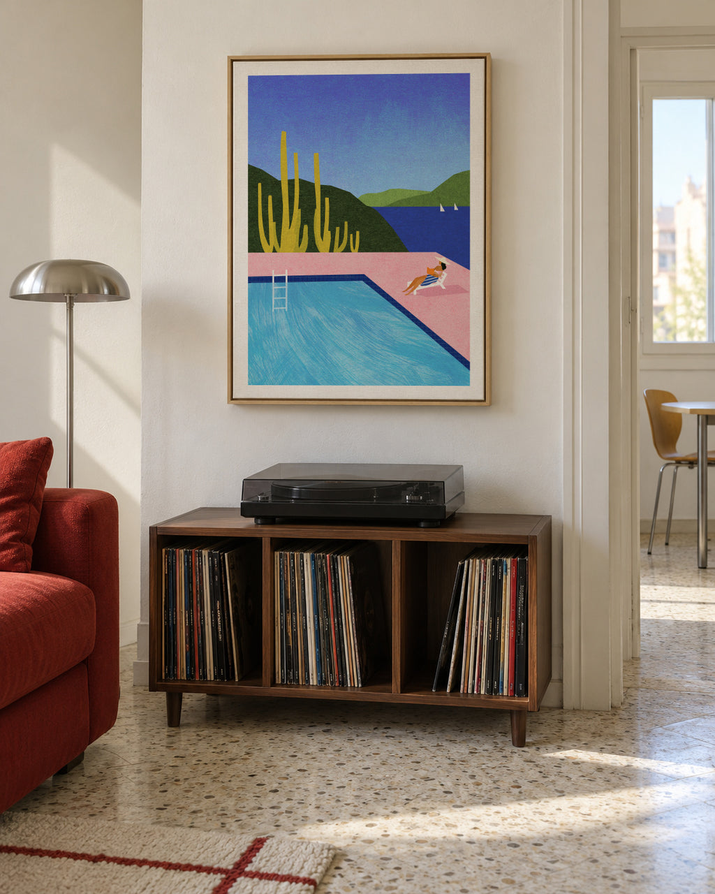 Swimming Pool II - Framed canvas in an interior