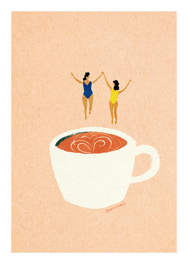 Art de cuisine avec tasse et nageurs