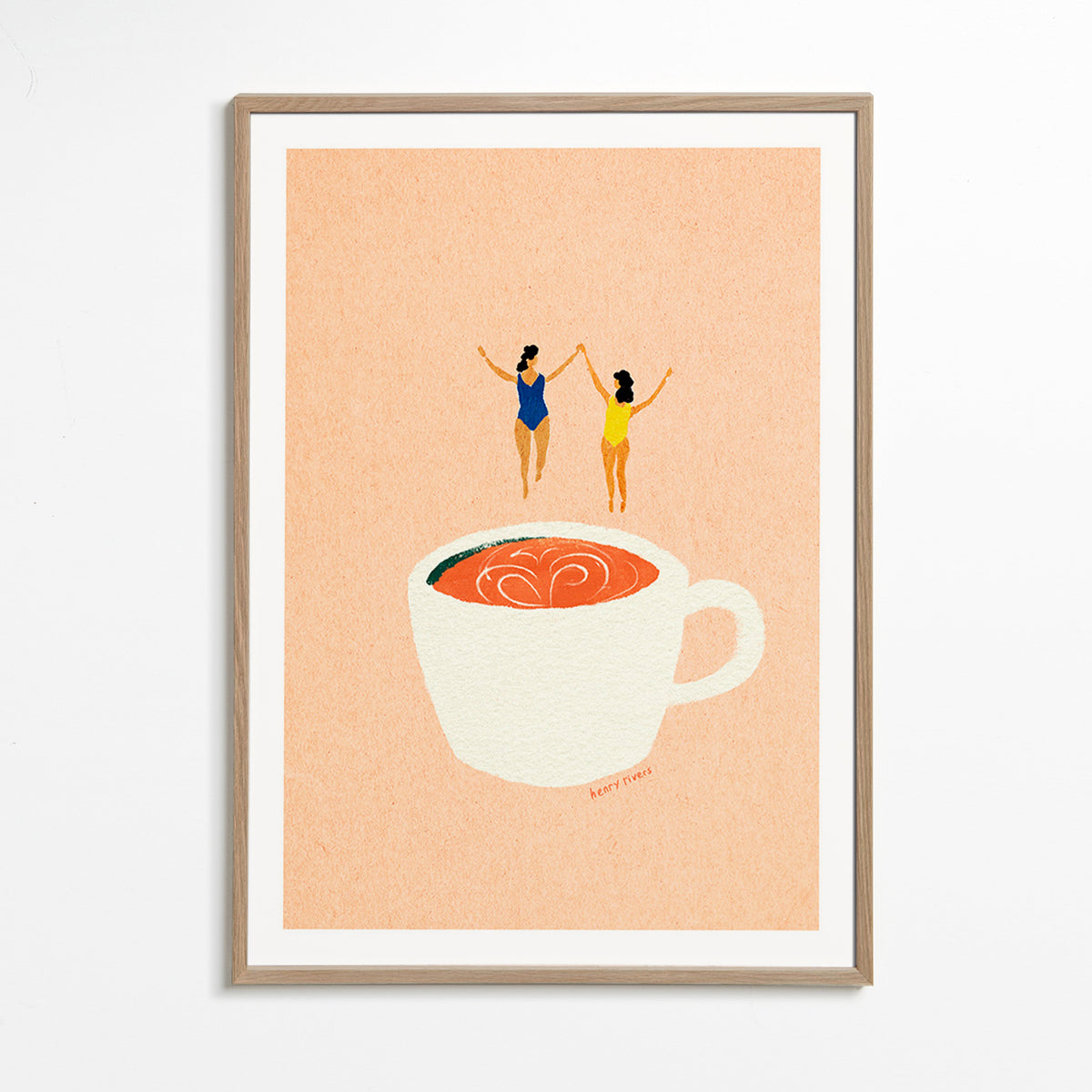 Art de cuisine avec tasse et nageurs – Oak Frame