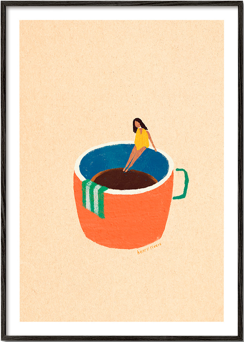 Art de cuisine: tasse de café illustrée avec personnage – Black Frame