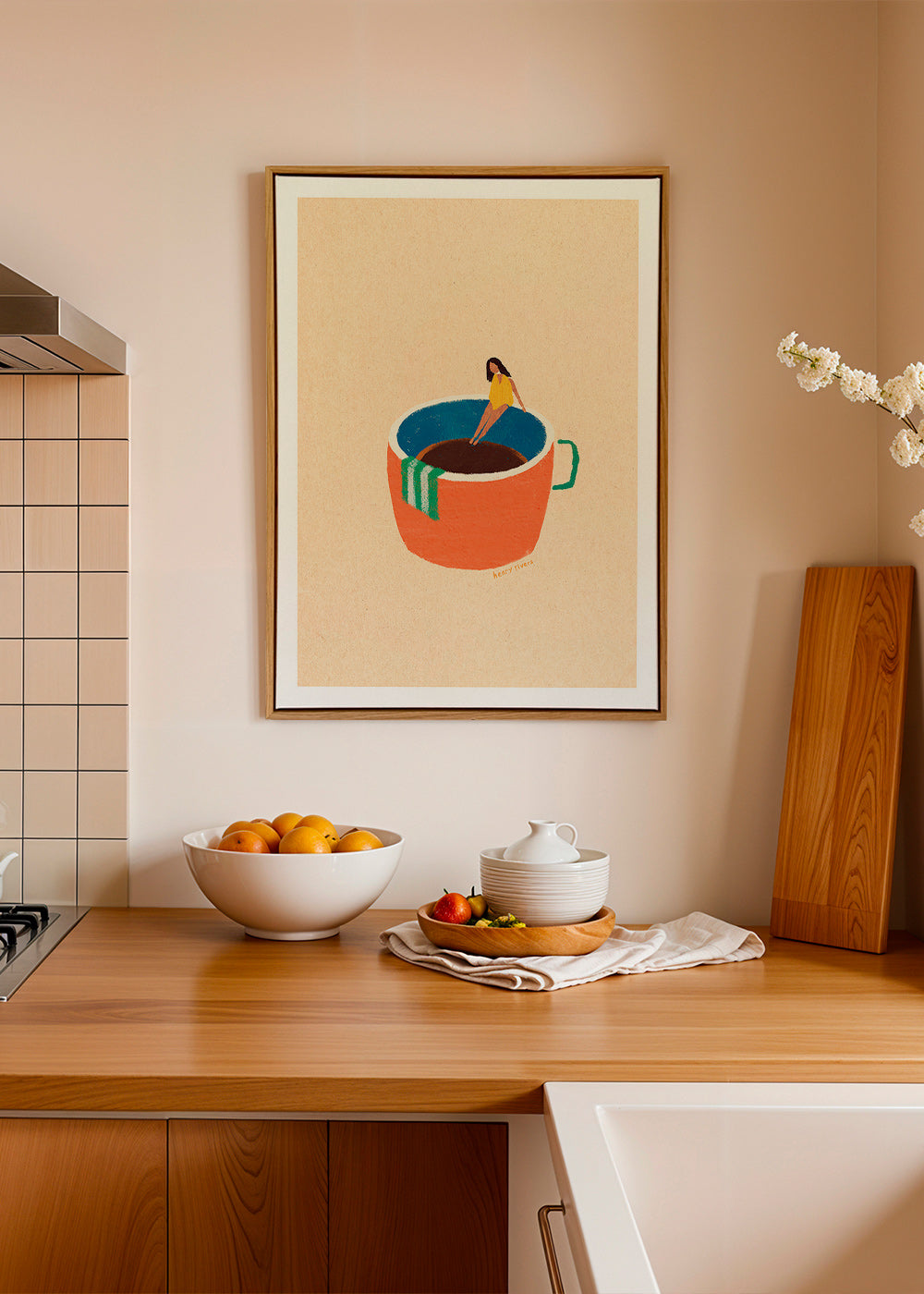 Art de cuisine: tasse de café illustrée avec personnage – Canvas2