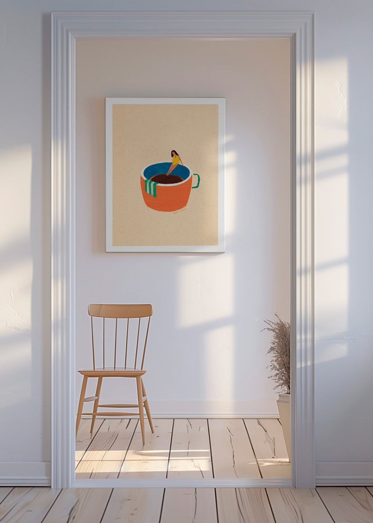 Art de cuisine: tasse de café illustrée avec personnage – Canvas