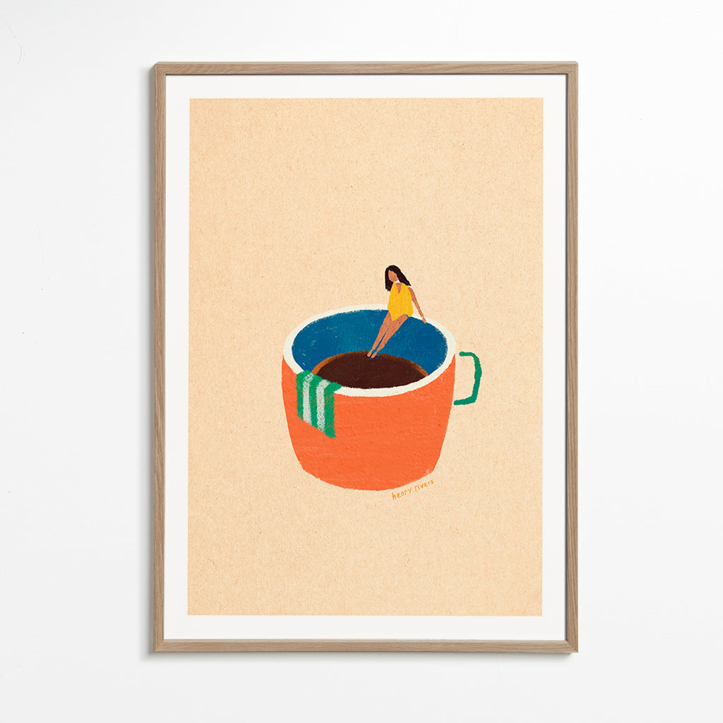 Art de cuisine: tasse de café illustrée avec personnage – Oak Frame