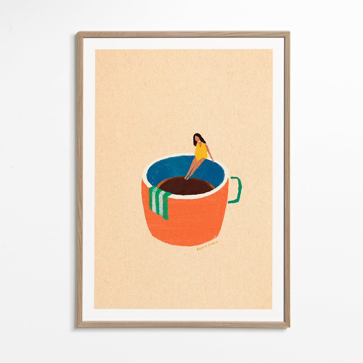 Art de cuisine: tasse de café illustrée avec personnage – Oak Frame