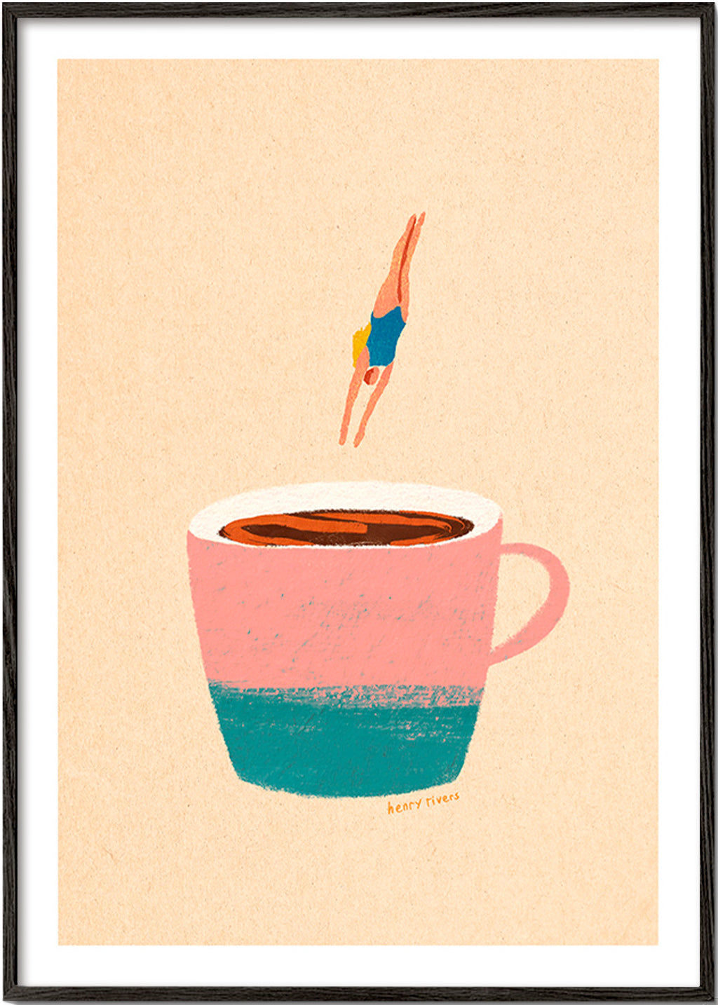 Art de cuisine con tasse rose et plongeuse – Black Frame