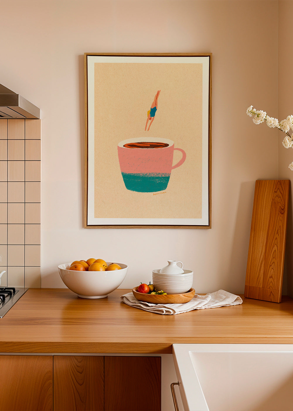 Art de cuisine con tasse rose et plongeuse – Canvas2