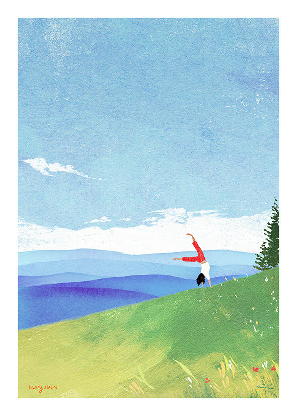 Art de paysage: figure en équilibre sur la colline