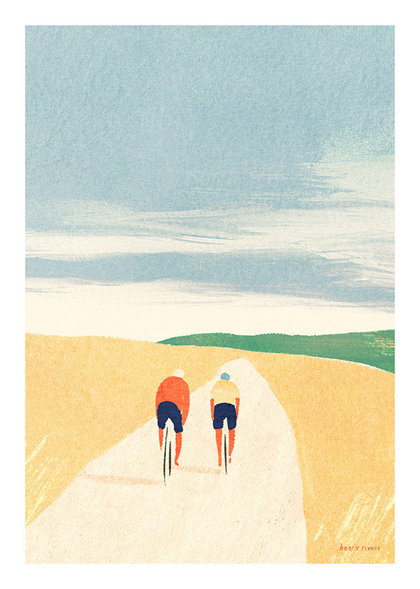 Art sportif: deux cyclistes sur la route
