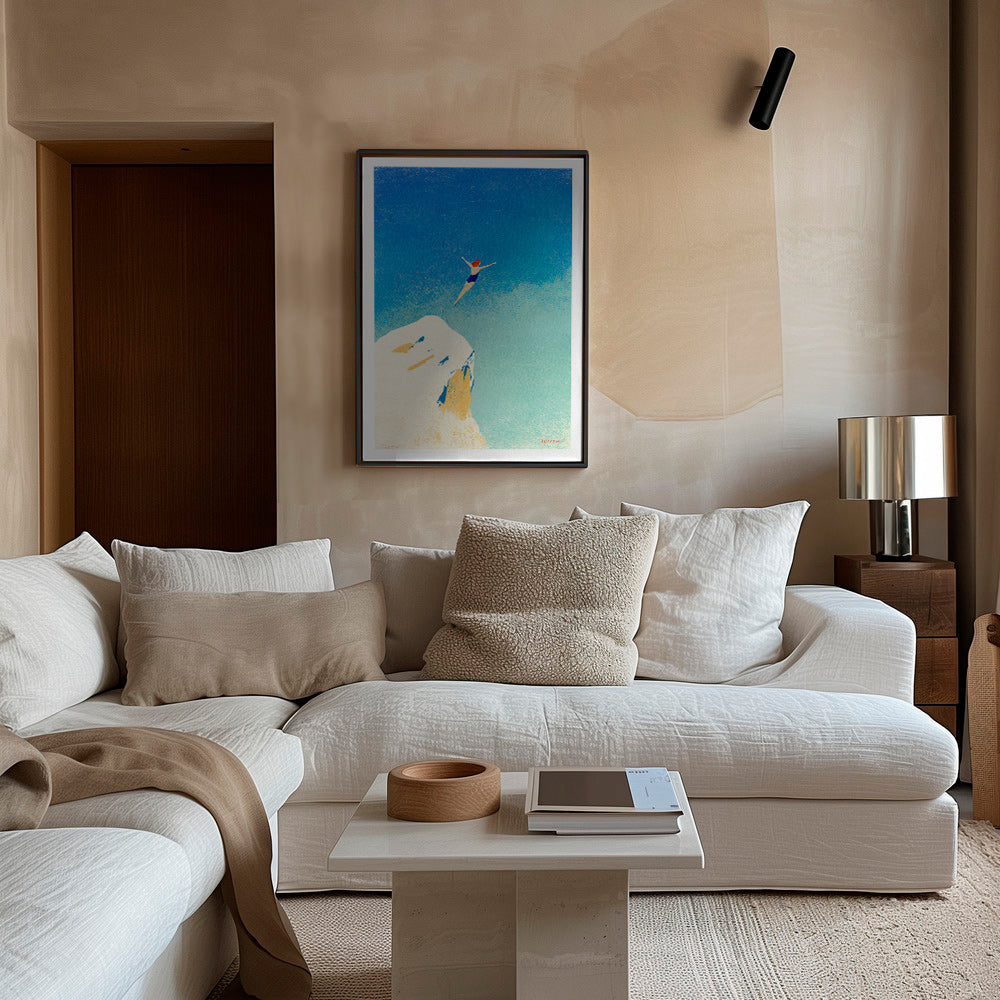 Illustration: plongeon depuis une falaise sur ciel bleu – Canvas1