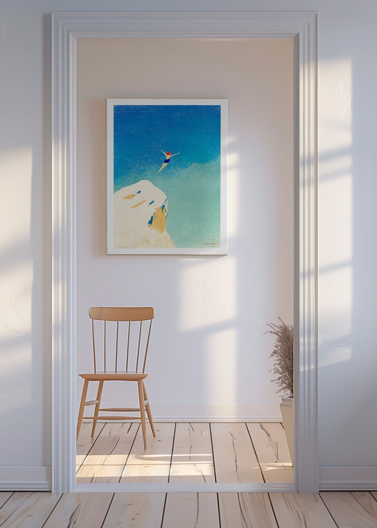 Illustration: plongeon depuis une falaise sur ciel bleu – Canvas