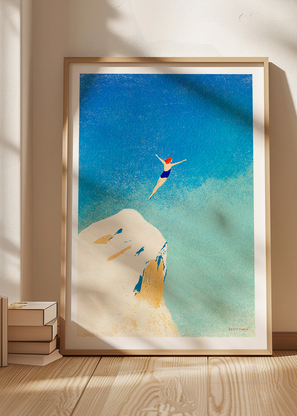 Illustration: plongeon depuis une falaise sur ciel bleu – Product1