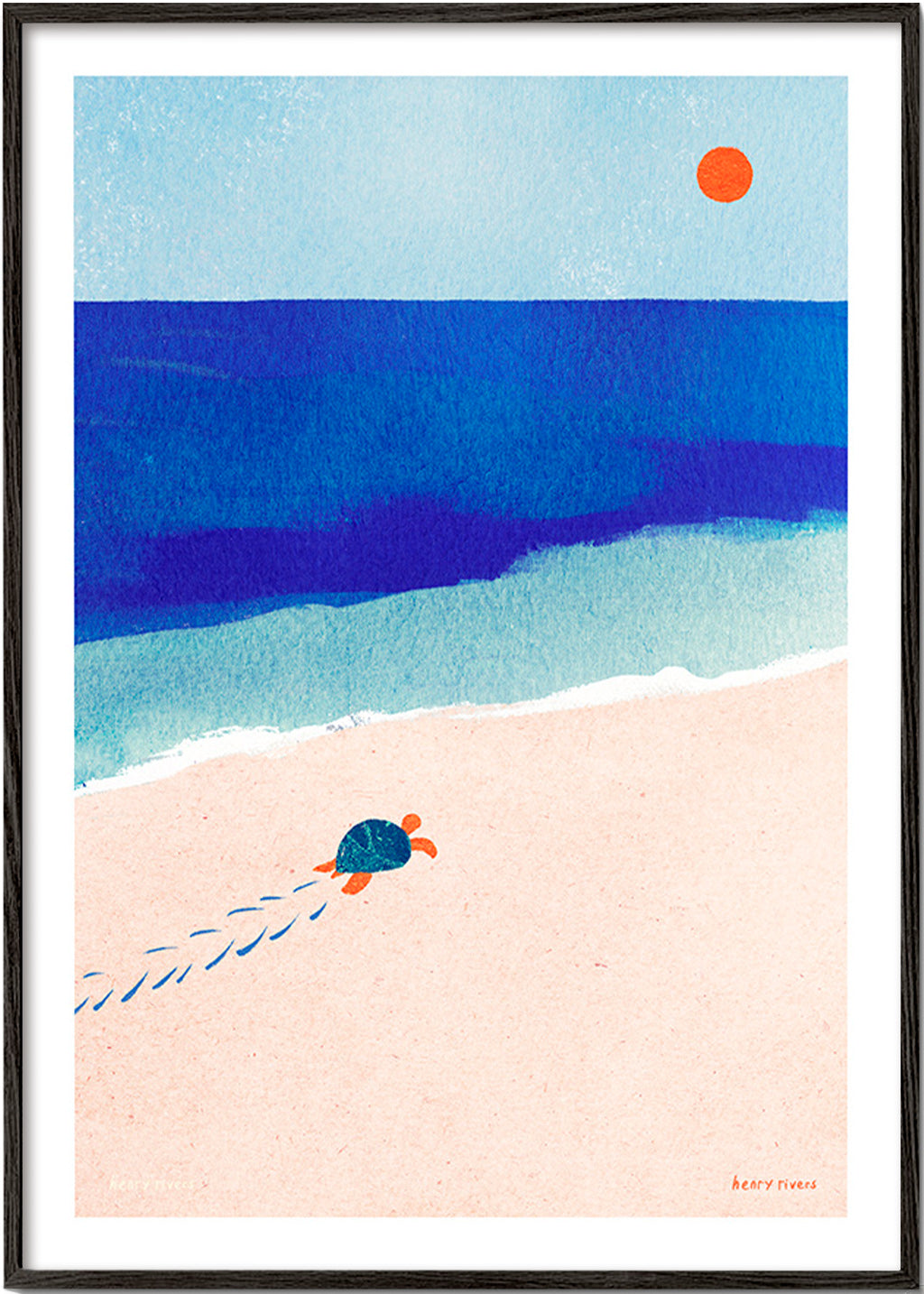 Illustration de tortue en bord de mer – Black Frame