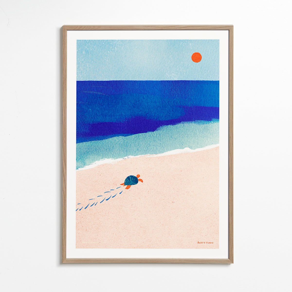 Illustration de tortue en bord de mer – Oak Frame