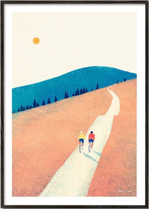 Art sportif : deux cyclistes sur un chemin ensoleillé – Black Frame