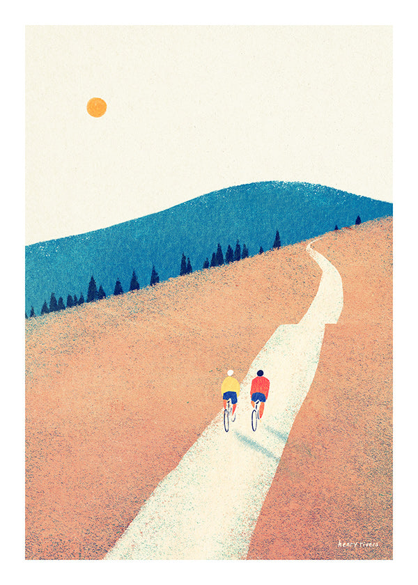 Art sportif : deux cyclistes sur un chemin ensoleillé