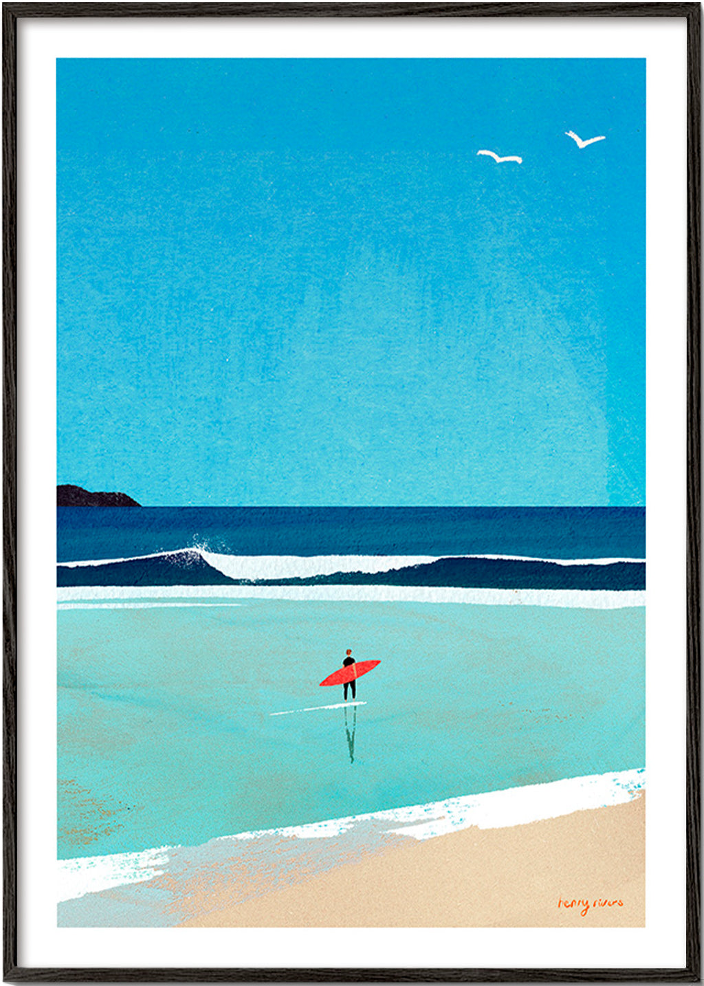 Cuadro deportivo: surfeur au bord de la mer – Black Frame