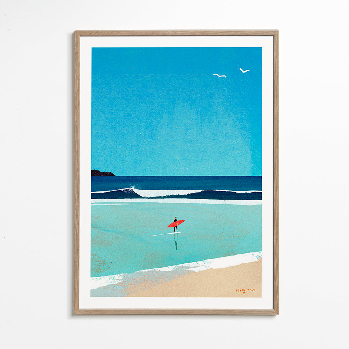 Cuadro deportivo: surfeur au bord de la mer – Oak Frame