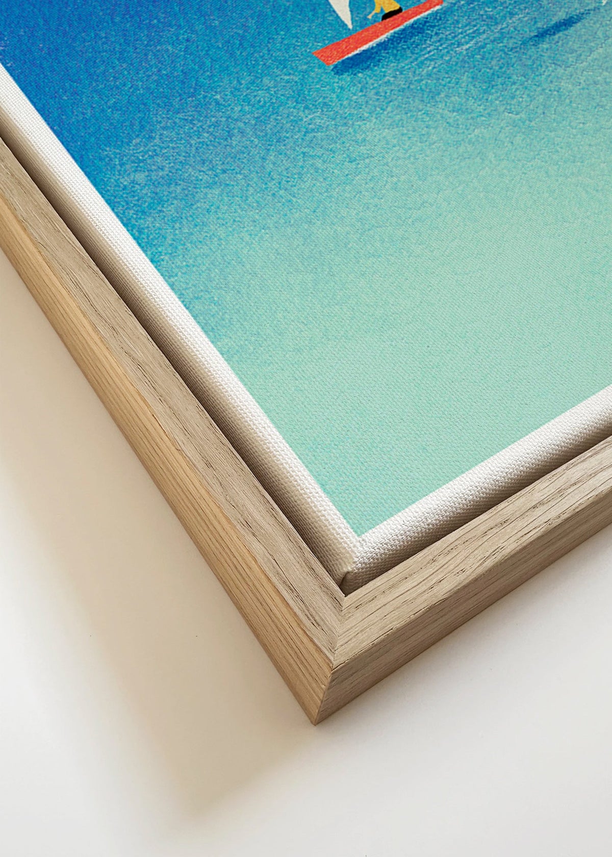 Œuvre d'art dauphin et voilier en mer bleue – Canvas detail