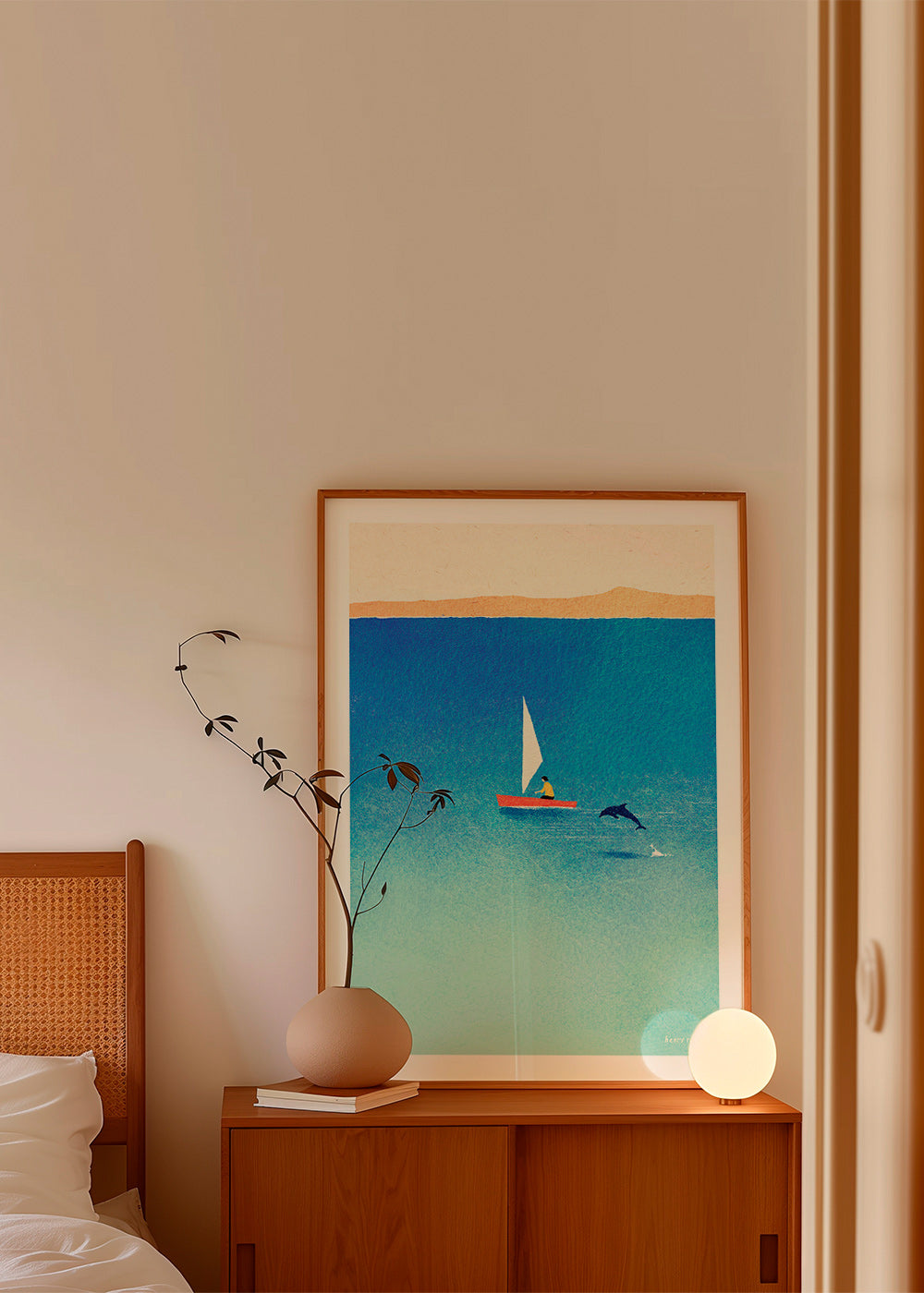 Œuvre d'art dauphin et voilier en mer bleue – Product3