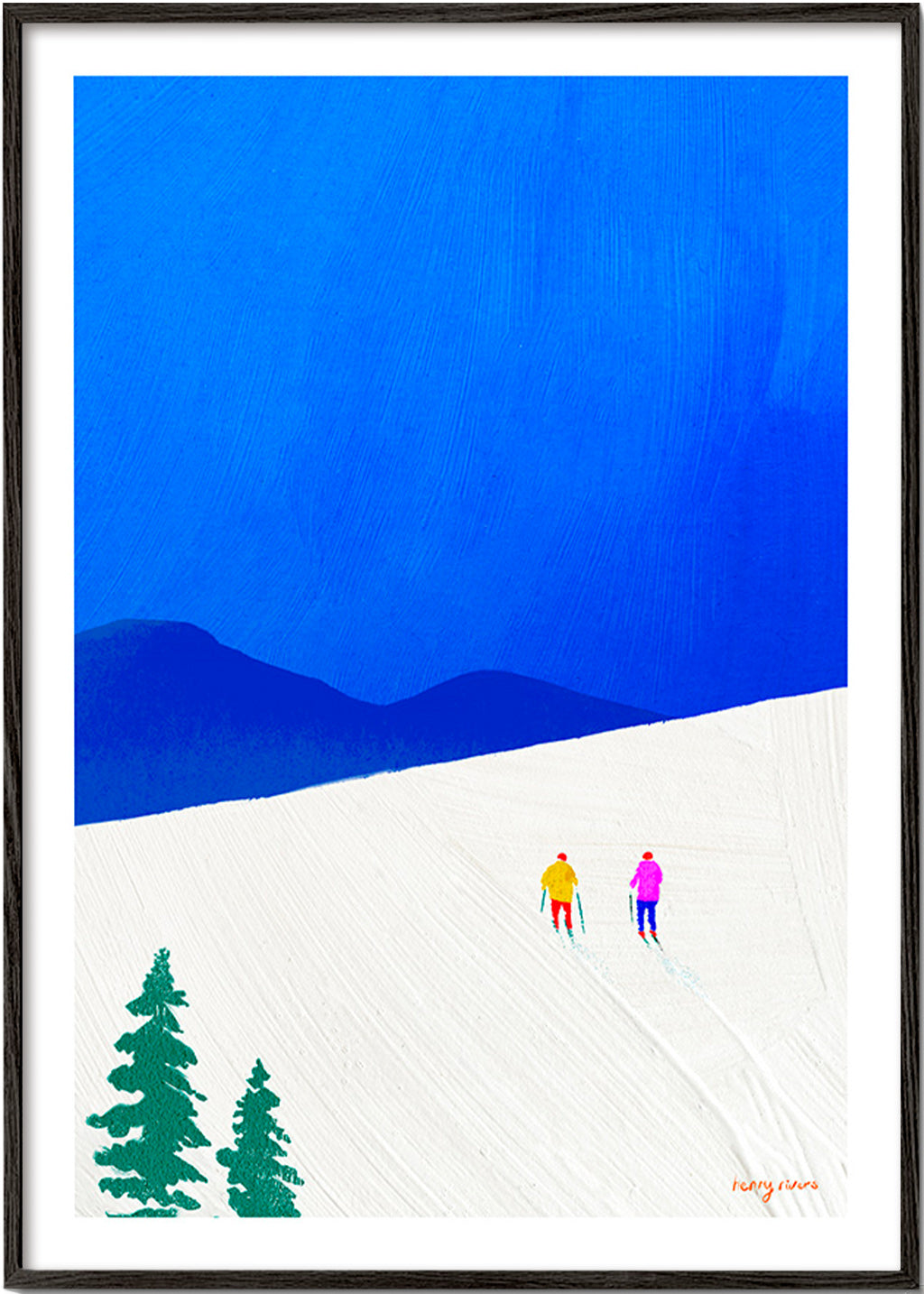 Art sportif: deux skieurs sur la pente – Black Frame