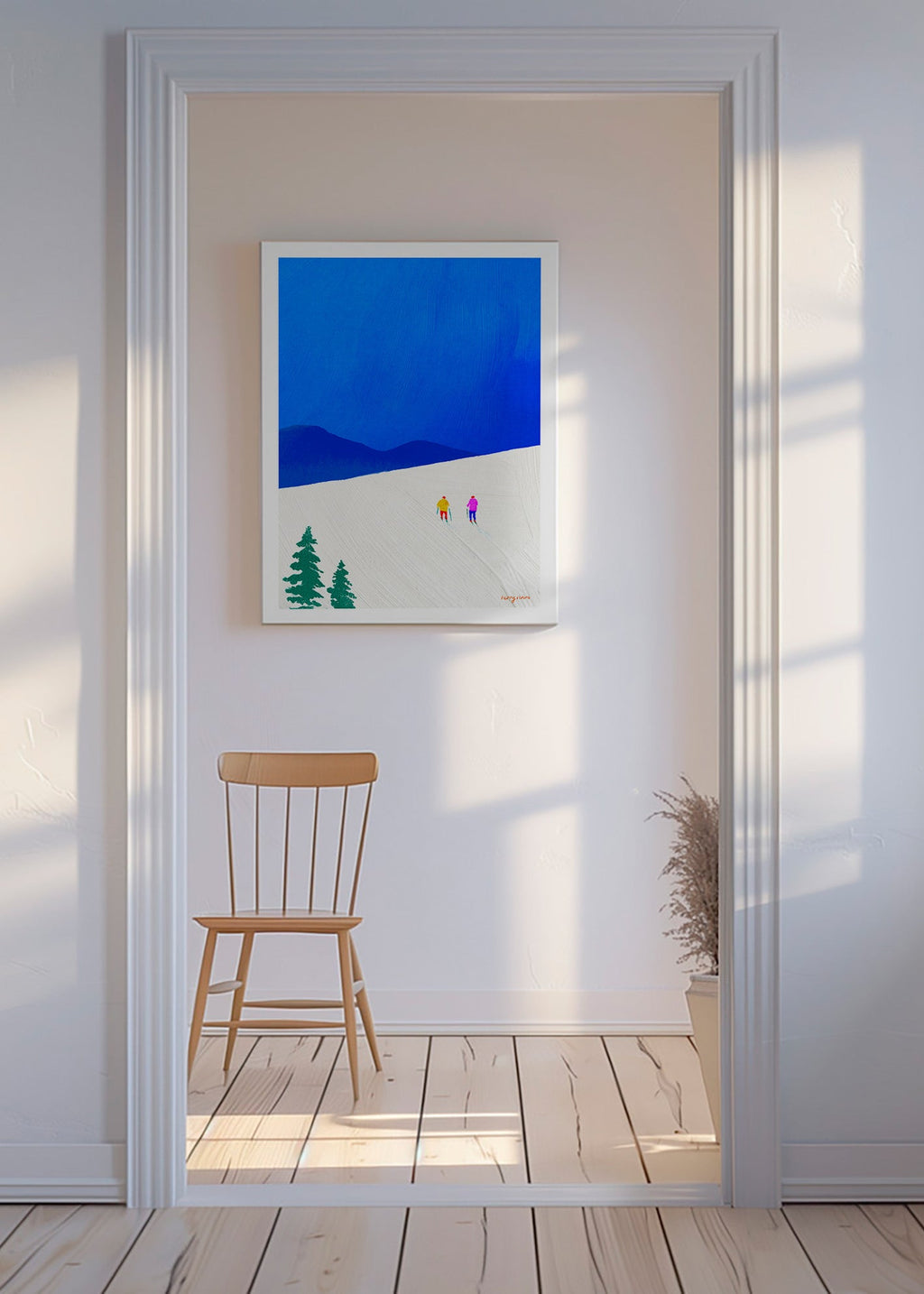 Art sportif: deux skieurs sur la pente – Canvas