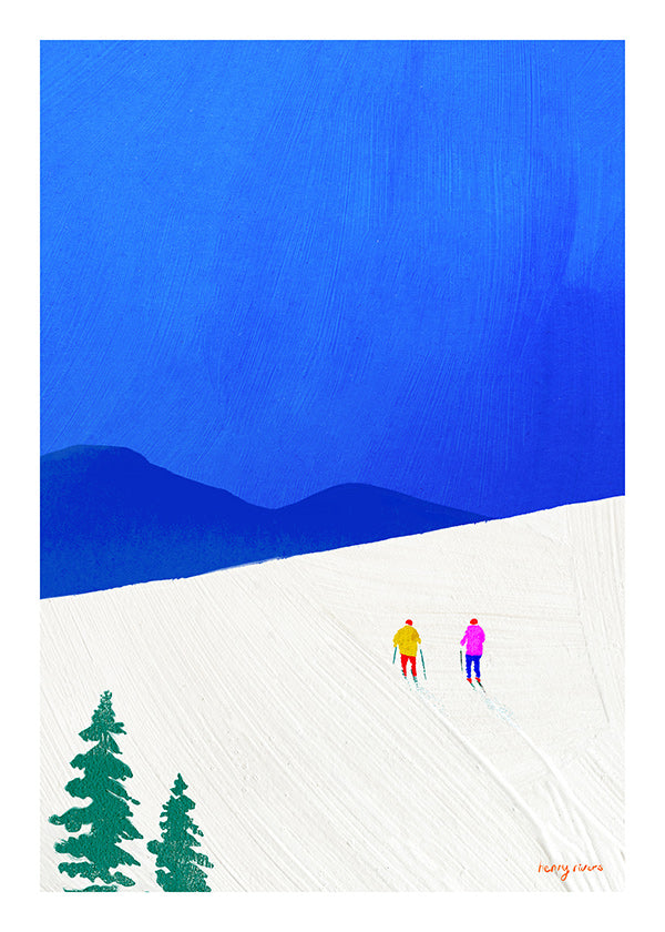 Art sportif: deux skieurs sur la pente