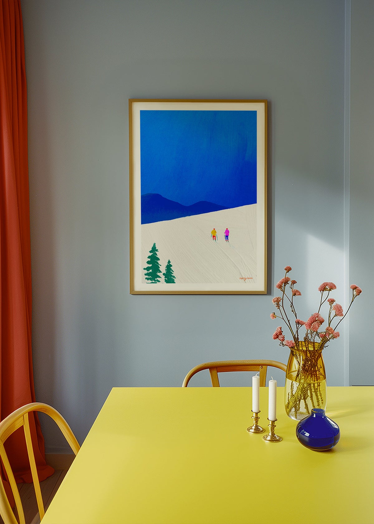 Art sportif: deux skieurs sur la pente – Product1