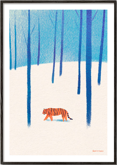 Œuvre tigre dans la neige – Black Frame