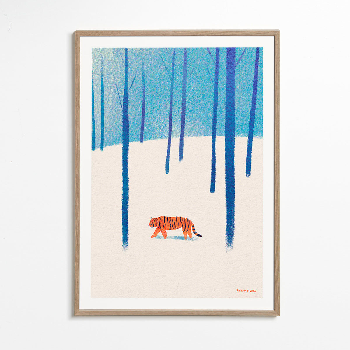 Œuvre tigre dans la neige – Oak Frame