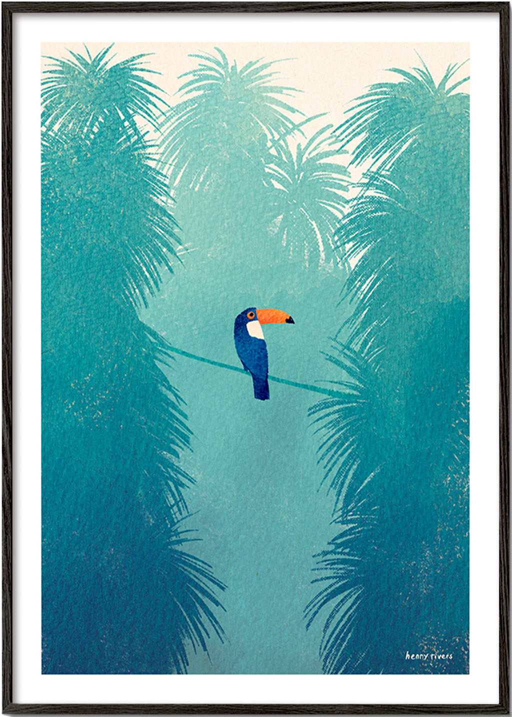 Tucan illustré sur branche tropicale – Black Frame