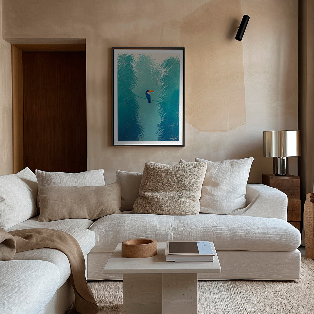 Tucan illustré sur branche tropicale – Canvas1