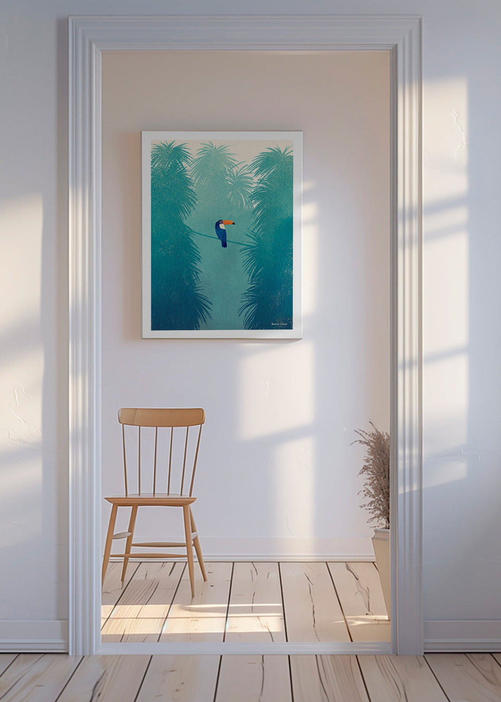Tucan illustré sur branche tropicale – Canvas