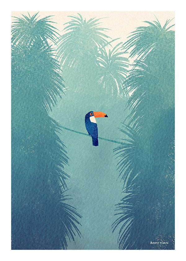 Tucan illustré sur branche tropicale