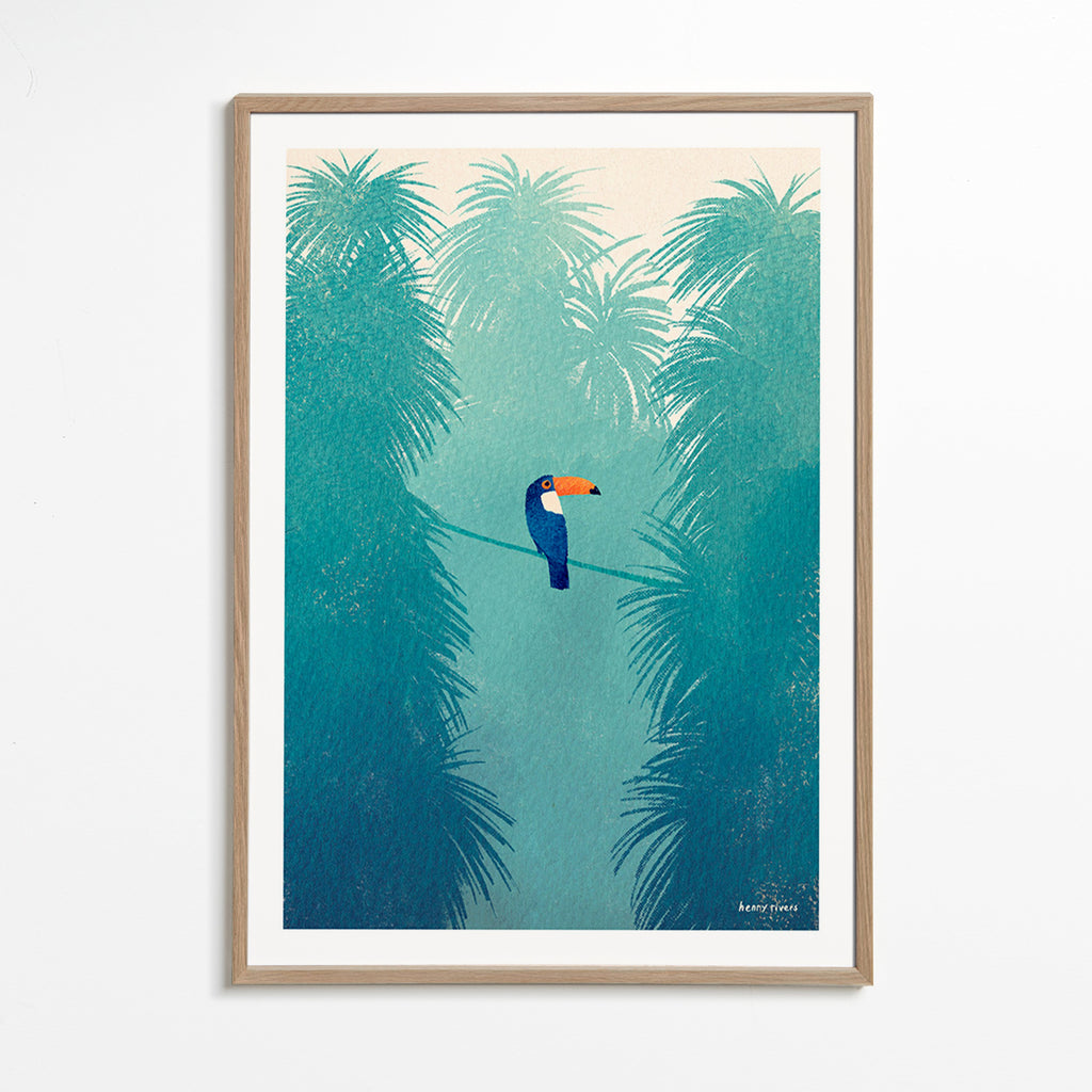 Tucan illustré sur branche tropicale – Oak Frame