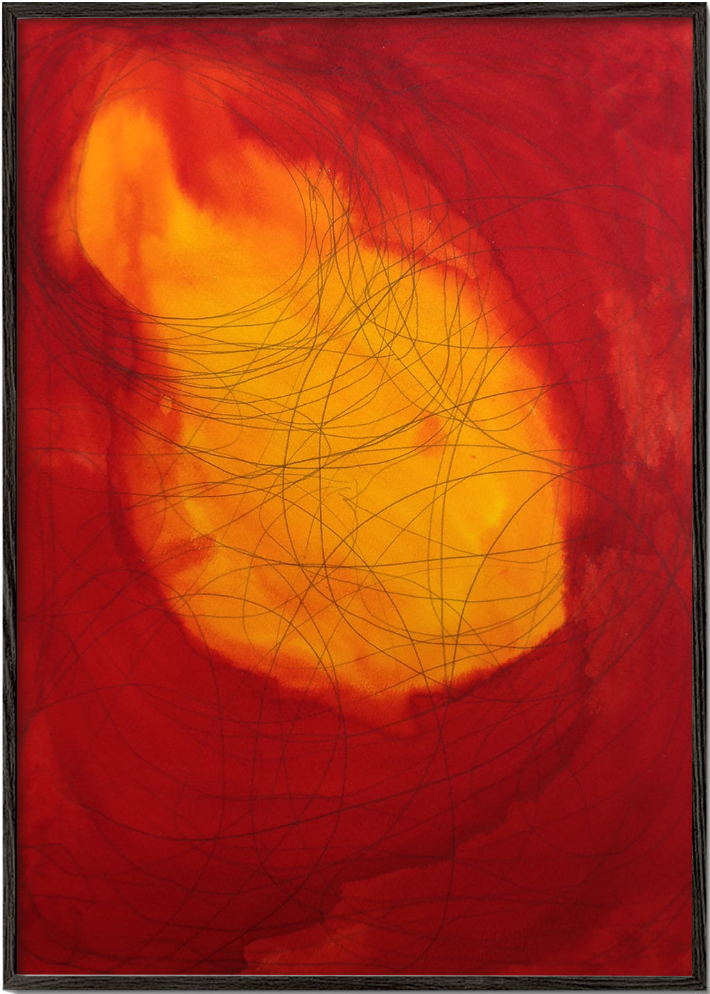Tableau abstrait rouge et jaune – Black Frame