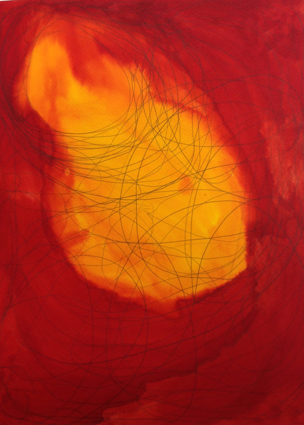Tableau abstrait rouge et jaune